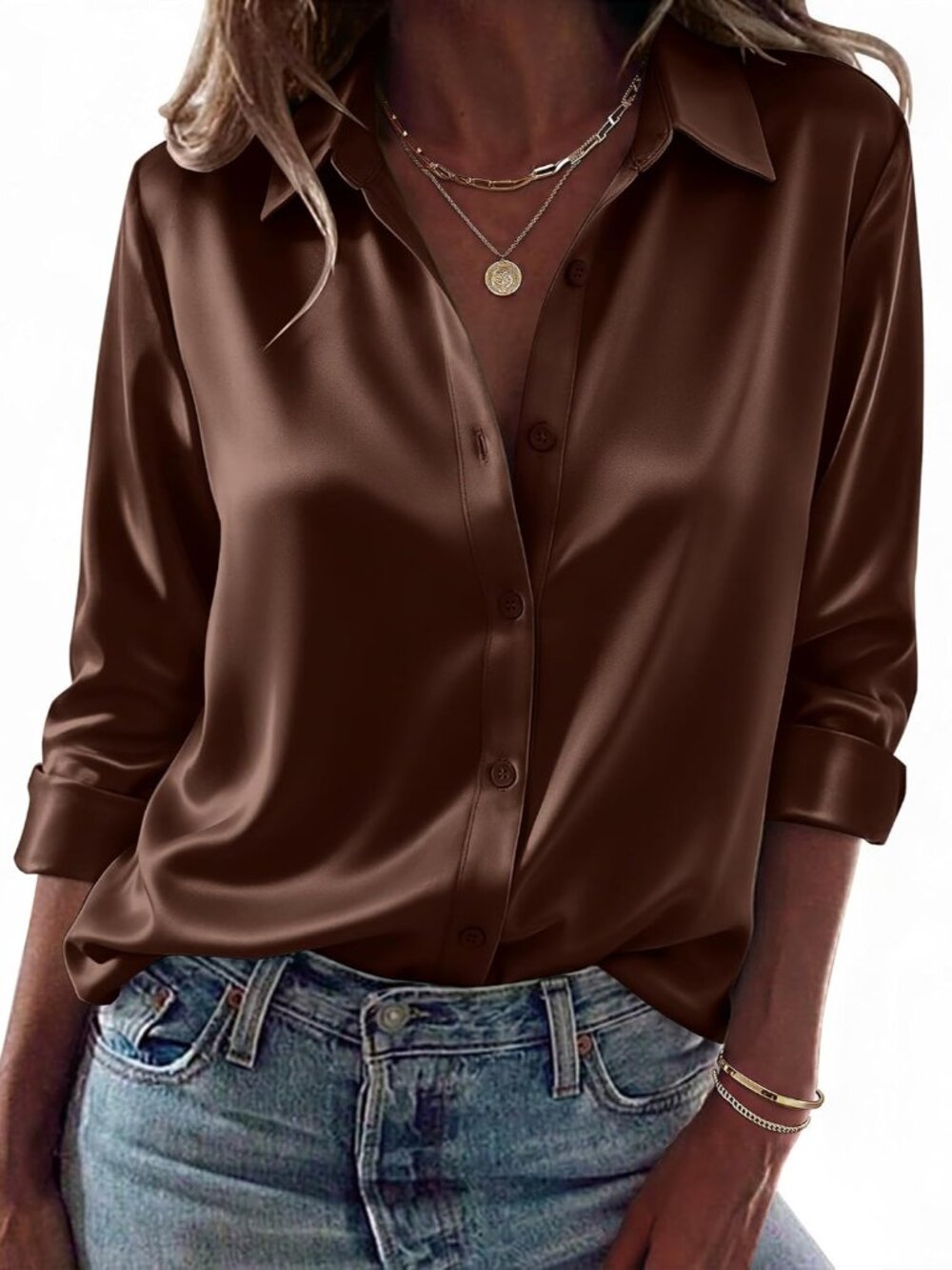 Chic Satin Button-Down Blouse for Women - Effortless Elegance for Any Occasion